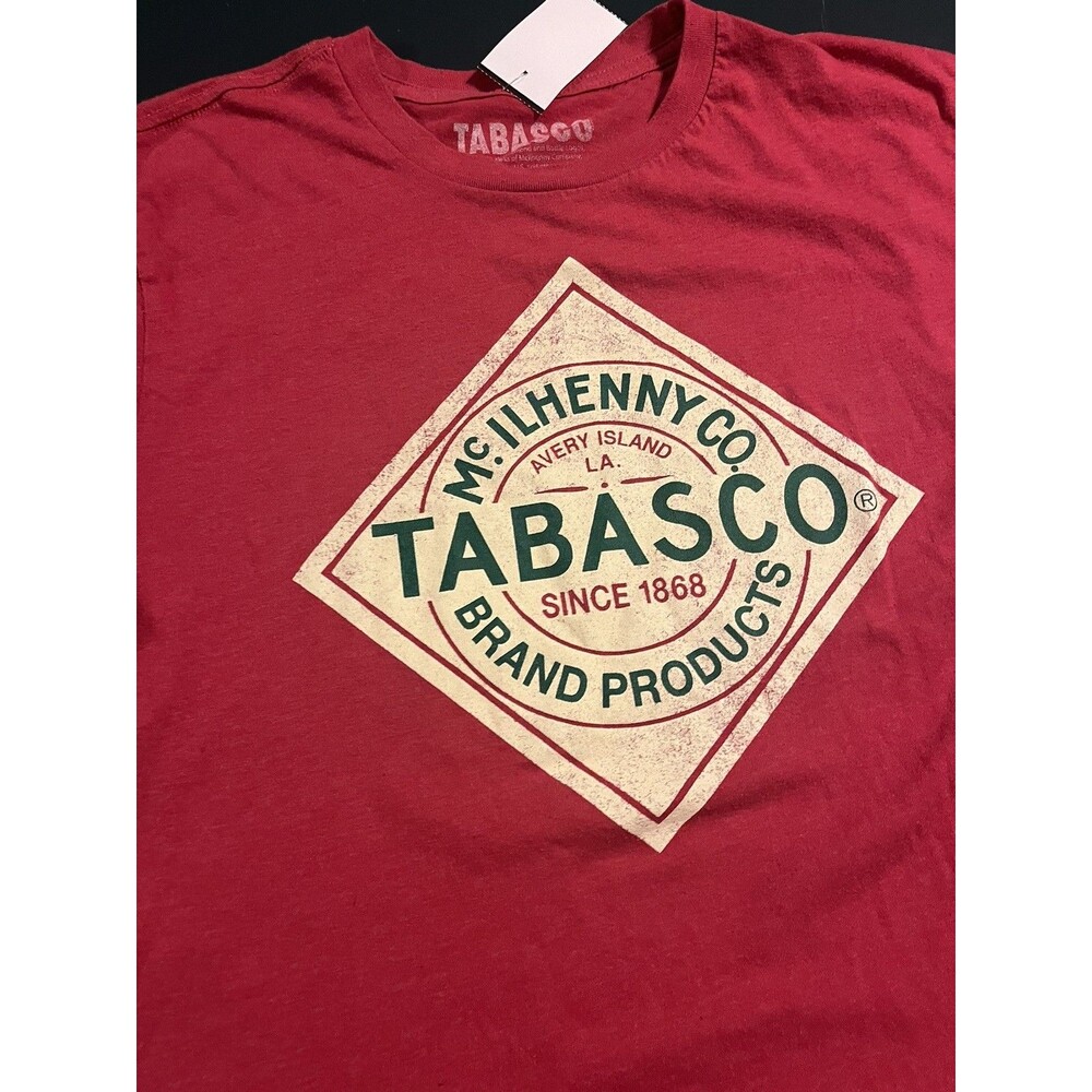 Tabasco Hot Sauce Graphic Bottle Logo T-Shirt MEDIUM Louisiana Red Unisex SS